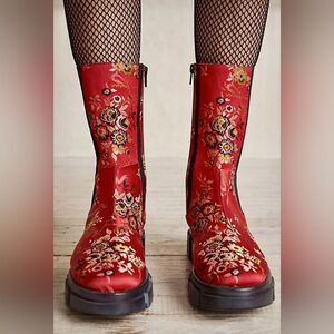 NEW Free People Brooks Brocade Satin Floral Print Lug Heel Zip Chelsea Boots 36
